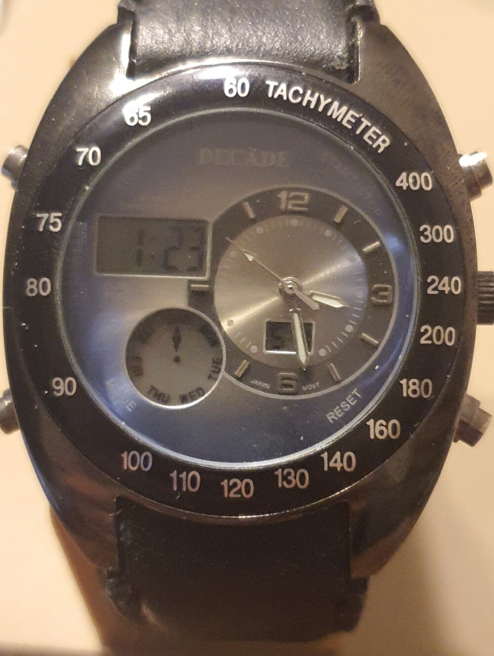 Decade Black/Blue Leather Ana-Digi Alarm Chrono Men's Watch